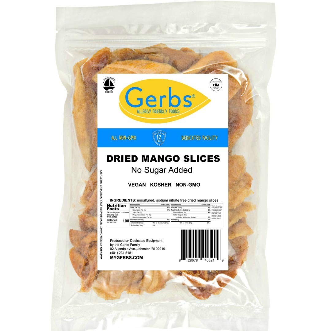 GERBS Dried Mango Slices, Unsweetened, Gluten & Peanut Free, 4 LBS Resealable Bulk Bag