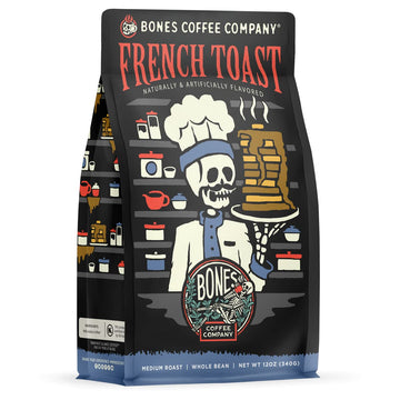 Bones Coffee Company French Toast Whole Coffee Beans Sweet & Buttery Flavor, Low Acid Flavored Coffee, Made With Arabica Coffee