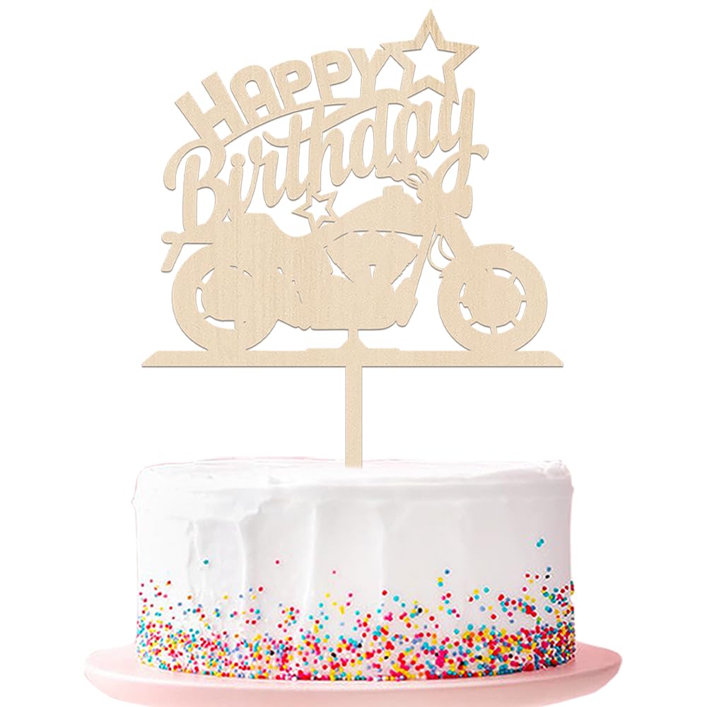 Ruscalin Happy Birthday Cake Topper Black Flash Motorcycle Party Decoration Birthday Party Cake Decoration (wood)