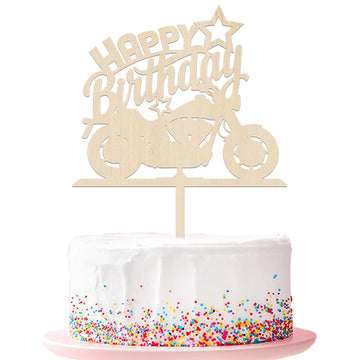Ruscalin Happy Birthday Cake Topper Black Flash Motorcycle Party Decoration Birthday Party Cake Decoration (wood)