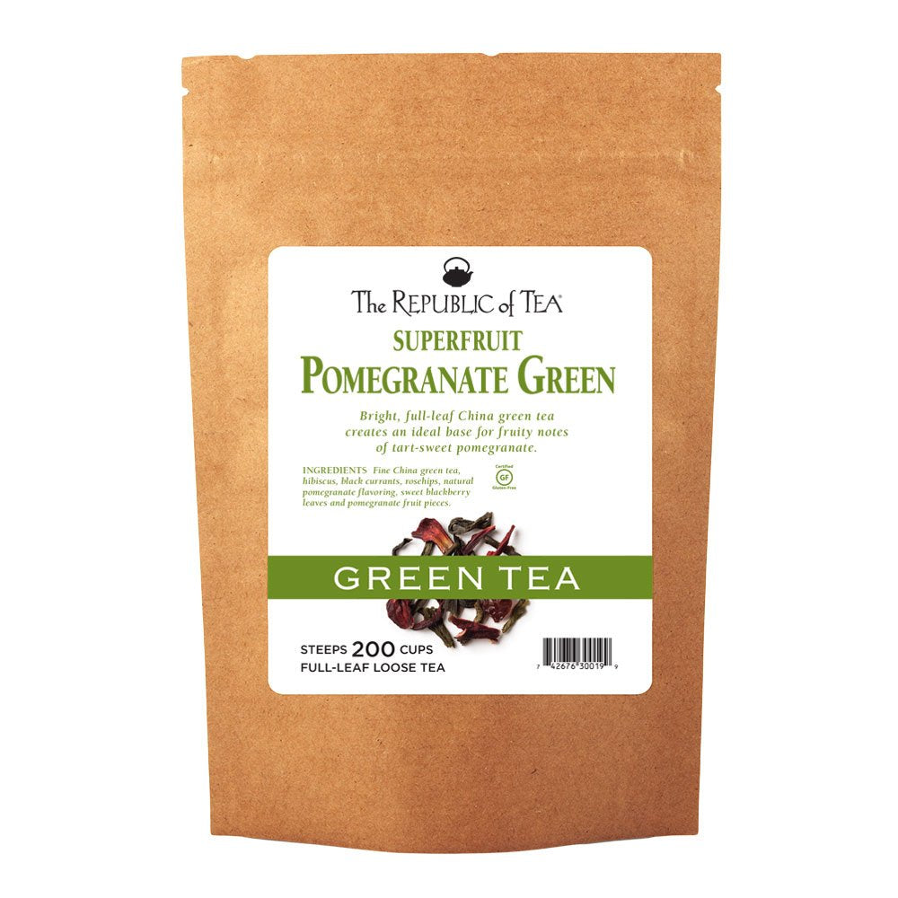 The Republic of Tea Pomegranate Superfruit Loose Green Tea, 1 lb Bulk Bag, Steeps 200 Cups