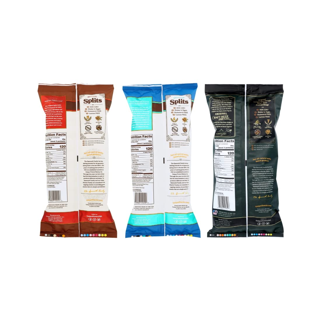 Unique Snacks Variety Pack - Original Splits Pretzels, Shells, Sourdough Rings, Vegan, OU Kosher, Non-GMO, 96 Ounce