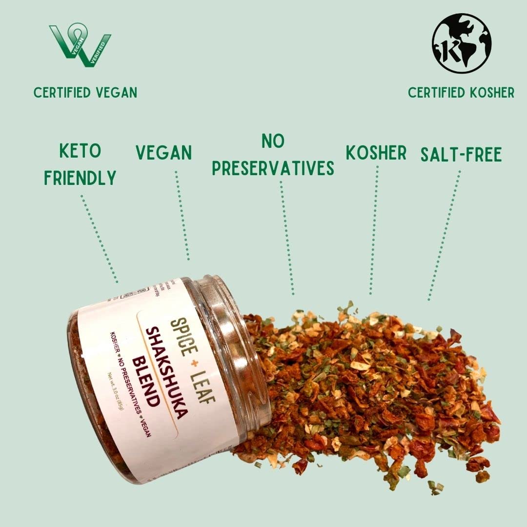 Premium Shakshuka Blend By Spice + Leaf, 3 Oz - Kosher, Vegan, Preservative Free Spice. Vegetarian, Dairy Free And Salt Free