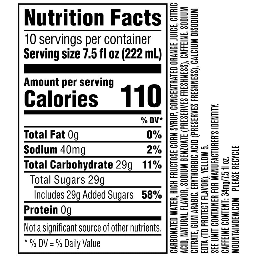 Mountain Dew Soda, Mini Cans, 7.5 Fl Oz (Pack Of 10)