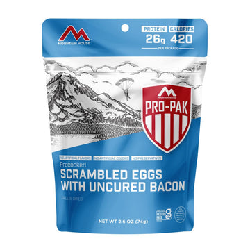 Mountain House Scrambled Eggs With Uncured Bacon Pro-Pak | Freeze Dried Backpacking & Camping Food | Gluten-Free | 1 Serving