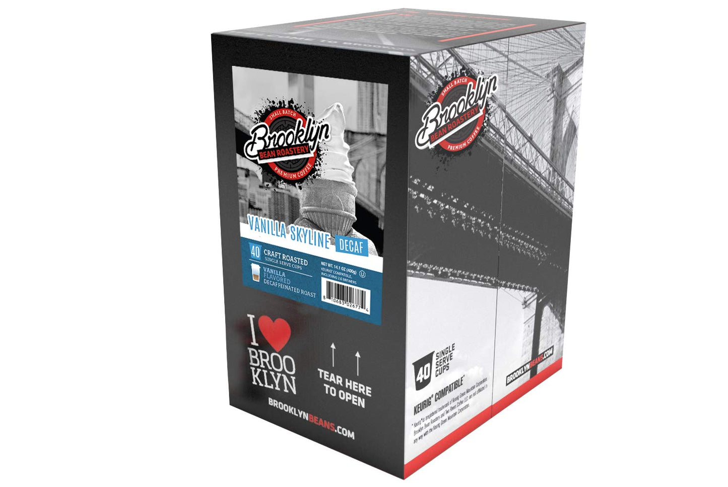 Brooklyn Beans Coffee Pods, Vanilla Skyline Decaf, 40 Count, Compatible with Keurig K Cup malt-inspired, Smooth and Creamy Flavor