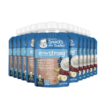 Gerber Baby Food Pouches, Toddler, Premium, Grow Strong, Fruit Veggie Yogurt & Grains Blend With 2G Protein, 3.5 Ounce (Pack Of 
