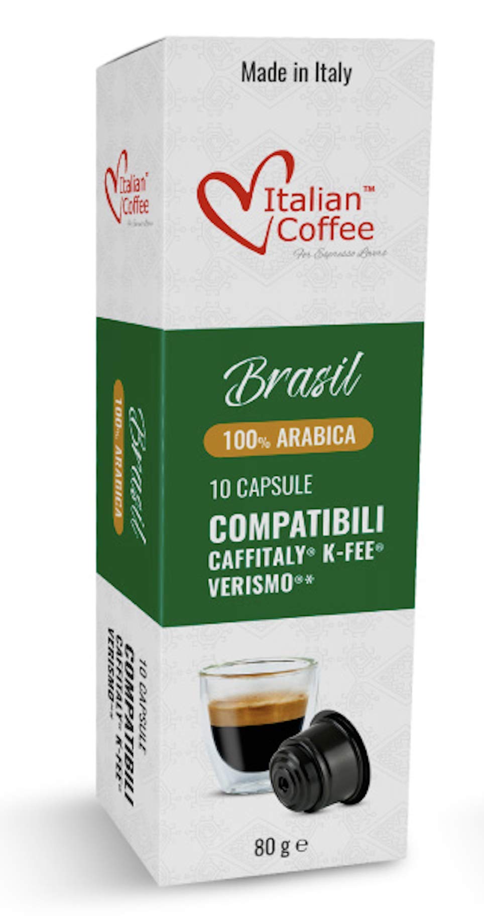ITALIAN COFFEE FOR ESPRESSO LOVERS Coffee Capsules for Verismo, CBTL, Caffitaly, K-fee Systems - 80 Pods Brazil Blend, 10 Count (Pack