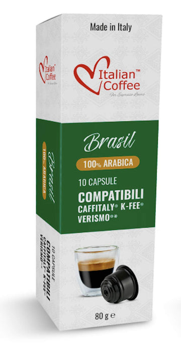 ITALIAN COFFEE FOR ESPRESSO LOVERS Coffee Capsules for Verismo, CBTL, Caffitaly, K-fee Systems - 80 Pods Brazil Blend, 10 Count (Pack