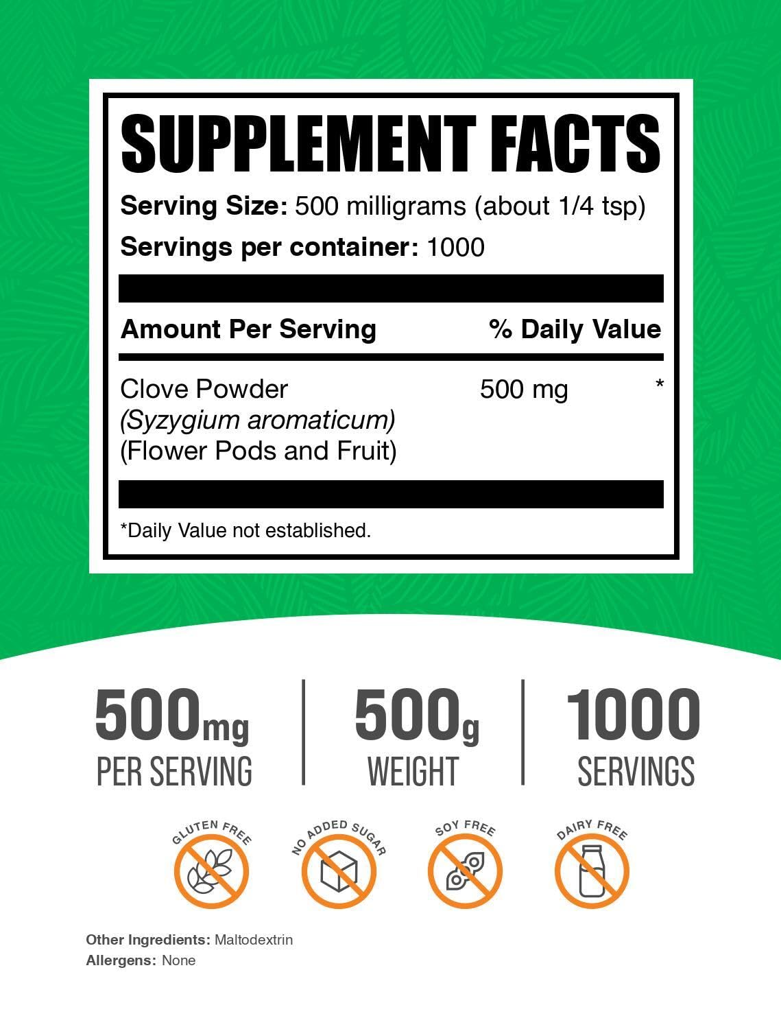 Bulkdietary products Cloves Powder - Vegan, Gluten Free, 500mg per Serving, 500g (17.64 Ounce)