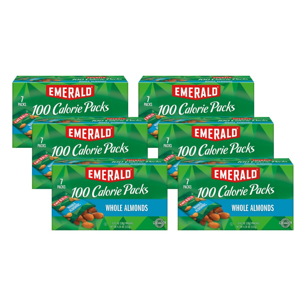 Emerald Nuts Whole Almonds, 100-Calorie Individual Packs 7Ct, 4.34 Oz (Pack Of 6)