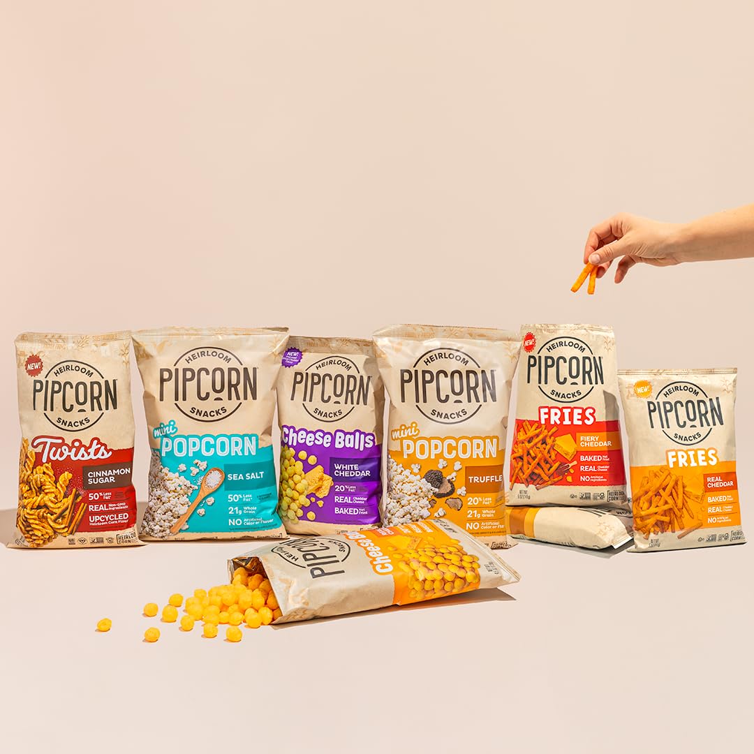 Pipcorn Heirloom Baked Cheddar Fries - Gluten Free, Non-GMO, Vegan - 5oz (Pack of 6)