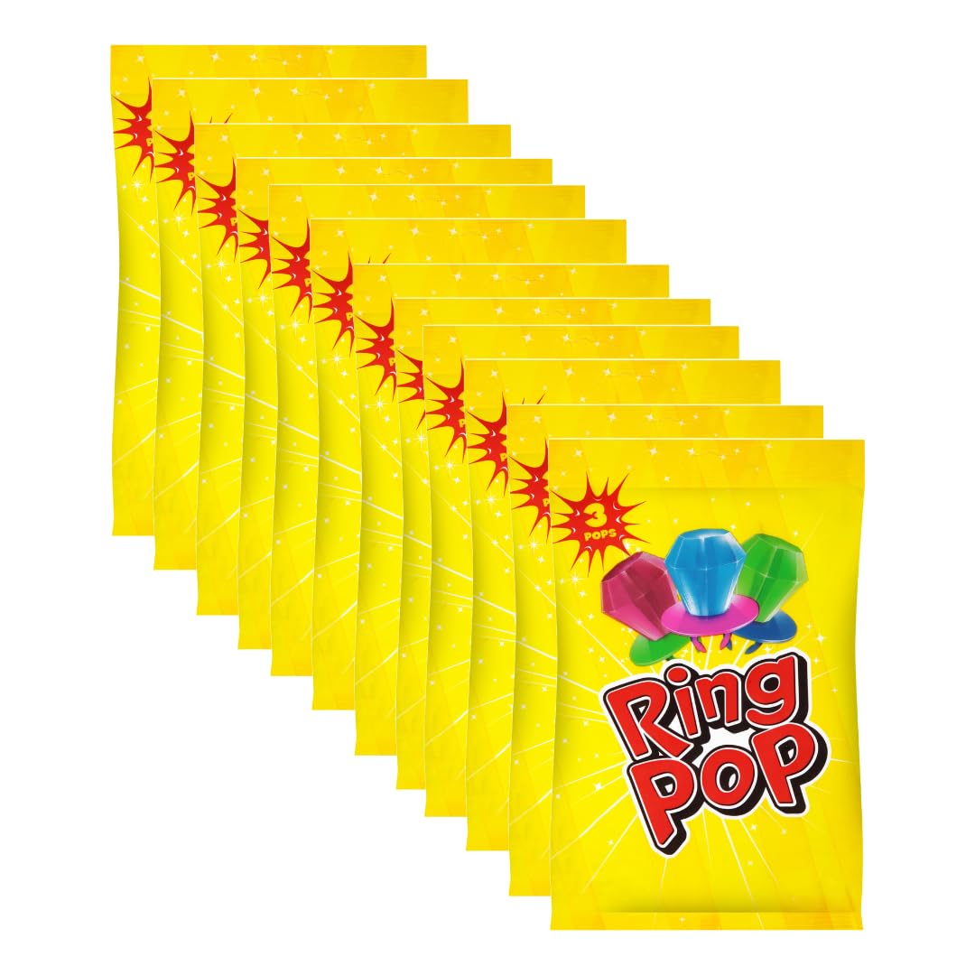 Ring Pop Individually Wrapped Bulk Variety Party Pack Lollipop Suckers W/ Assorted Flavor, 3Count (Pack Of 12) - Fun Candy for B
