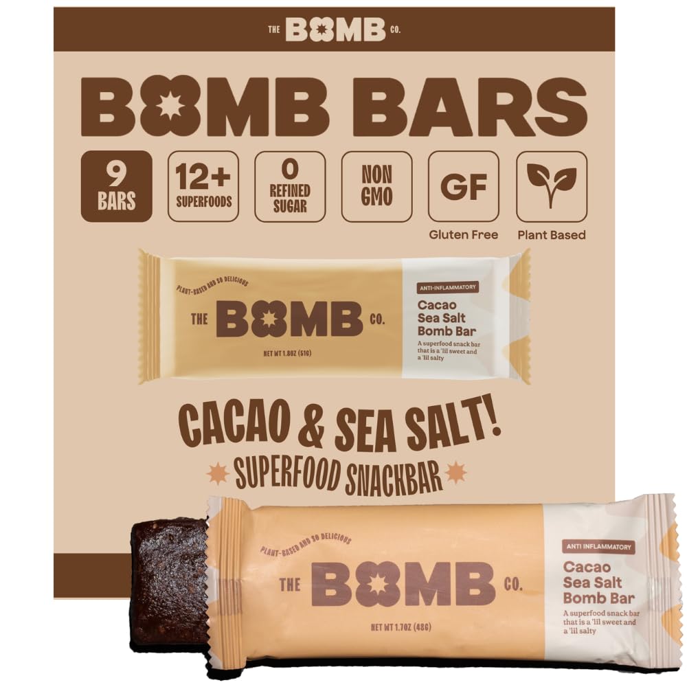 Blender Bombs Cacao Sea Salt Blender Bomb Bar, Superfood Snack, 9 Count