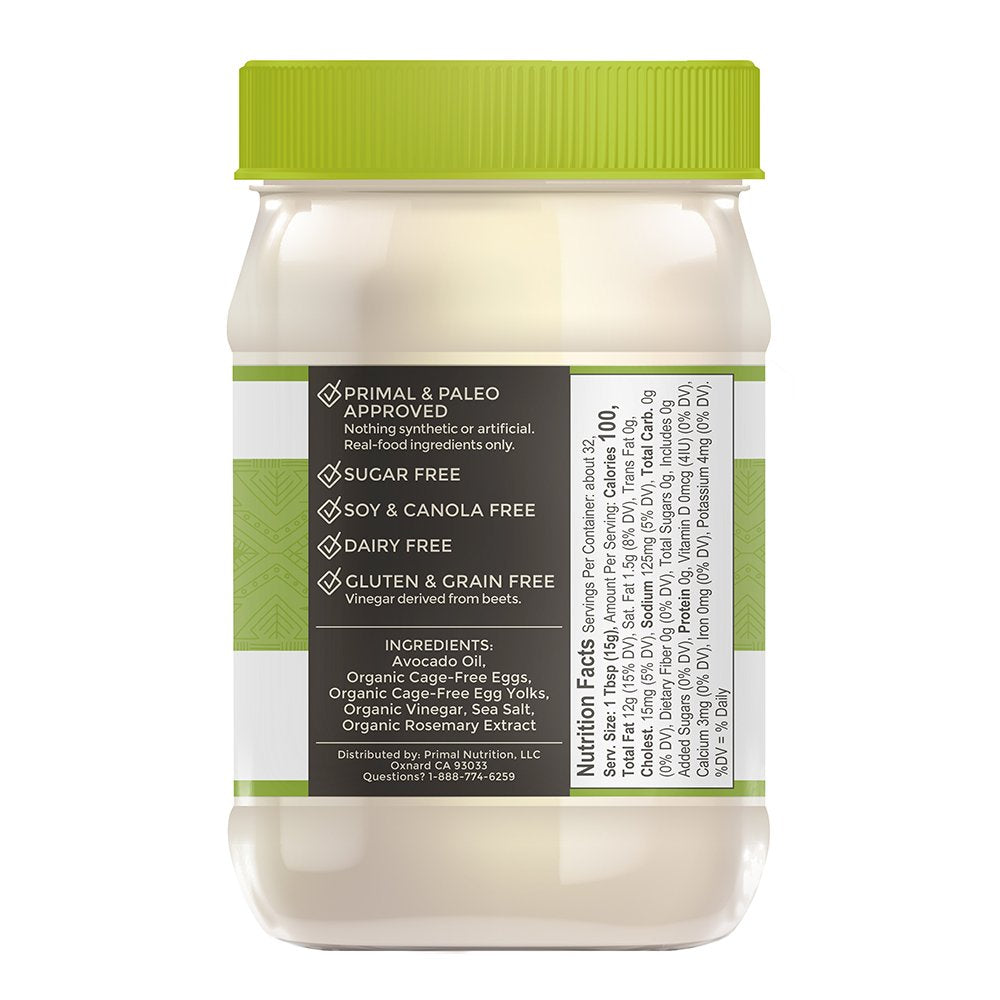 Primal Kitchen Avocado Oil Mayo, (Plastic Jar) Gluten And Dairy Free, Whole30 And Paleo Approved, 16 Fl Oz (Pack Of 1)