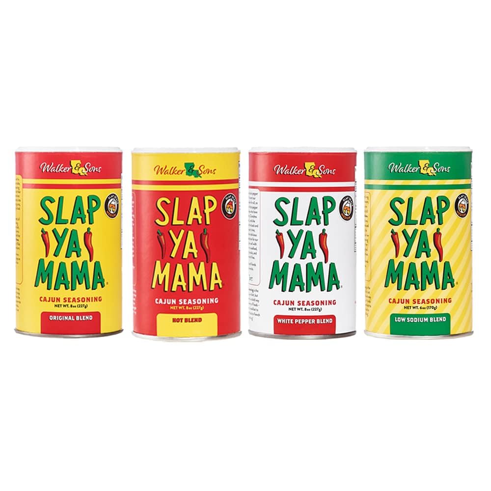 SLAP YA MAMA Cajun Seasoning Variety Pack - Original, Hot, White Pepper, Low Sodium - 32 oz Total - All Natural, No MSG, Kosher