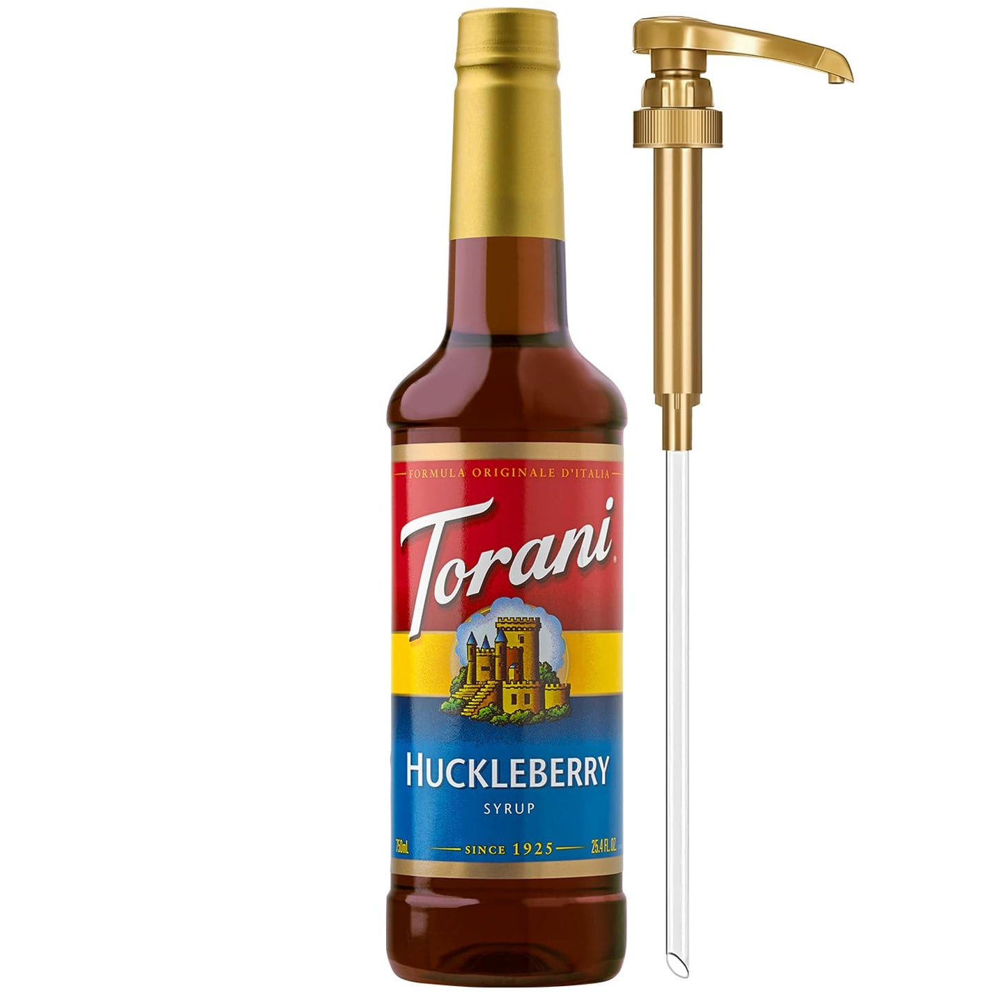 Torani Huckleberry Syrup for Drinks, 25.4 Fl Oz, Flavoring for Iced Tea, Lemonade, Sodas, and Cocktails, Pump Included