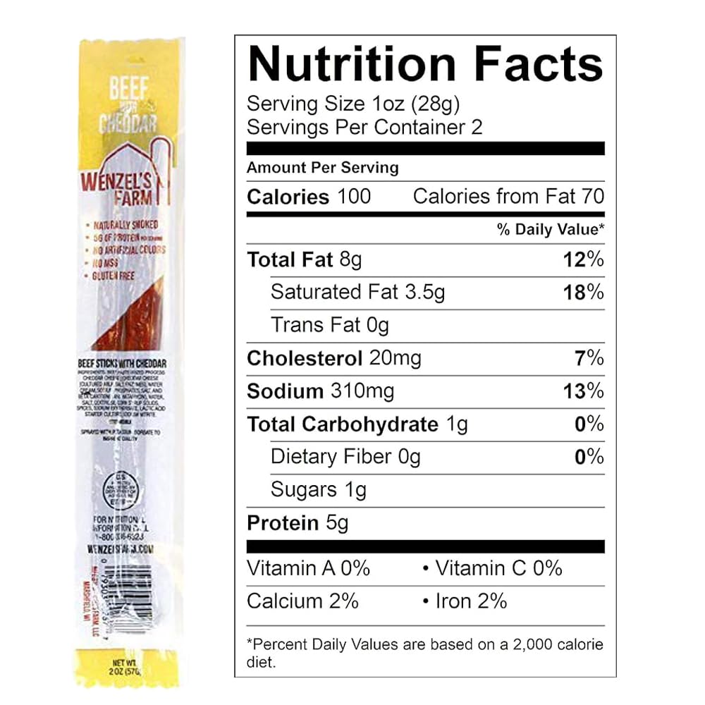 Wenzels Farm Snack Sticks, High Protein, Low Carb, Gluten Free, 16 Ounce (8 Packs of 2)