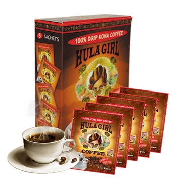 Hula Girl Drip Coffee Single Serve Pour Over (100% Kona, Box Of 5) Medium Roast