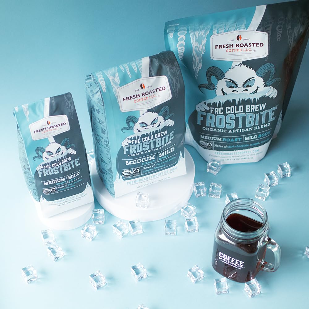 Fresh Roasted Coffee, Organic Frostbite Cold Brew, 12 Oz, Medium Roast, Mold & Mycotoxin Tested, Kosher Coarse Grind
