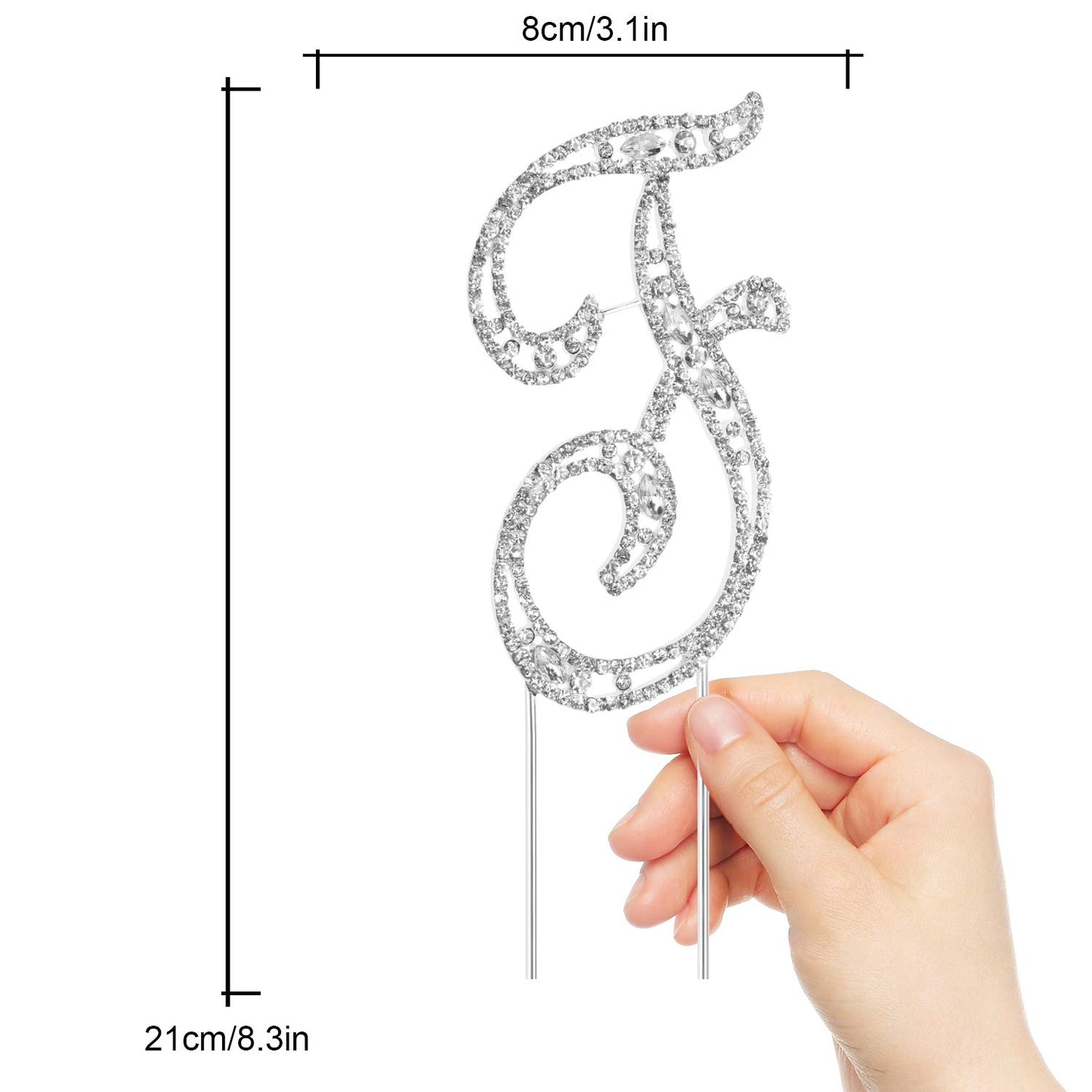 LINGPAR Letter F Cake Topper, Rhinestone Crystal, Silver, Model 01, Wedding/Anniversary/Birthday Party Decoration Supplies