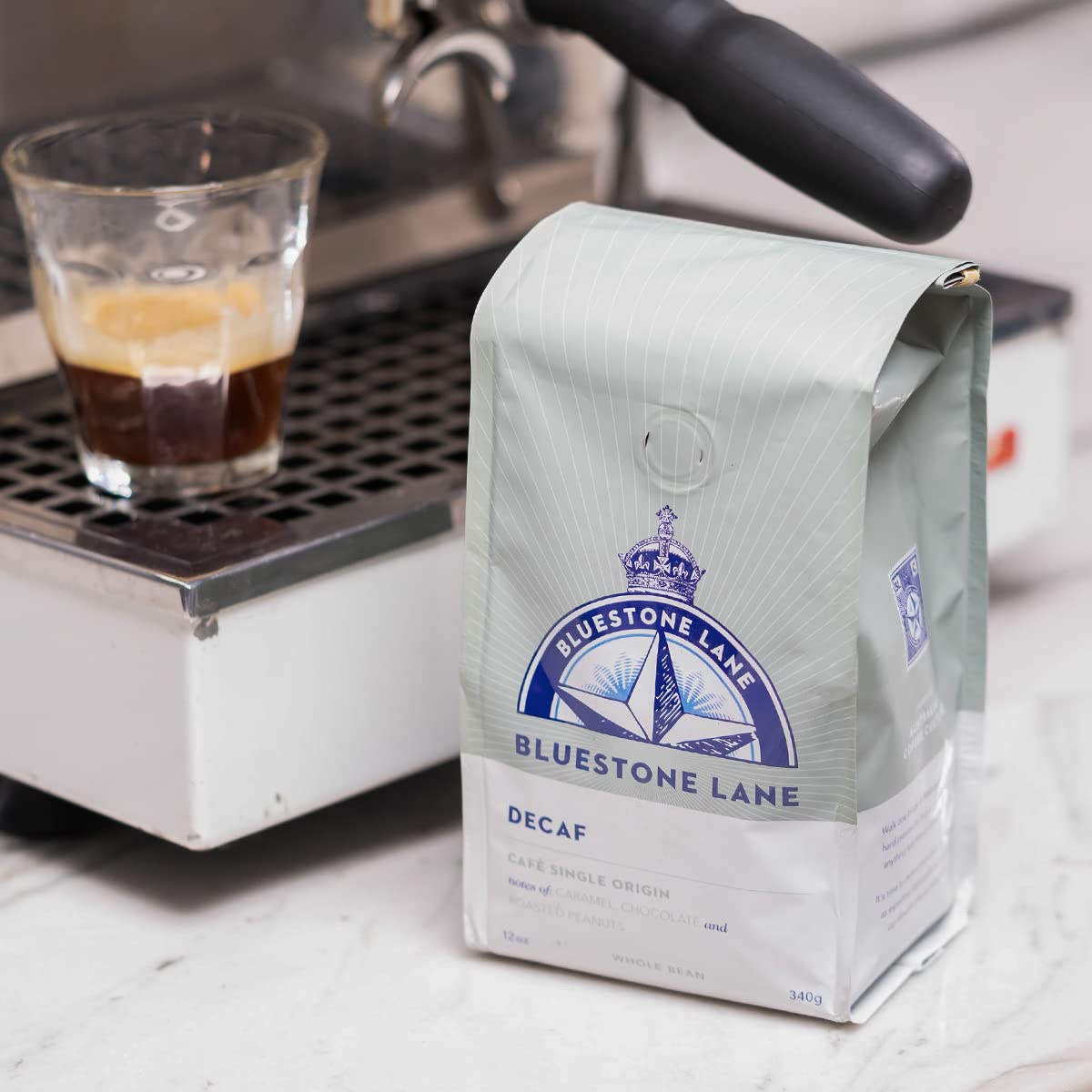 Bluestone Lane Decaf Colombian Espresso Beans, Medium Roast, Whole Bean, 12 Ounce Bag