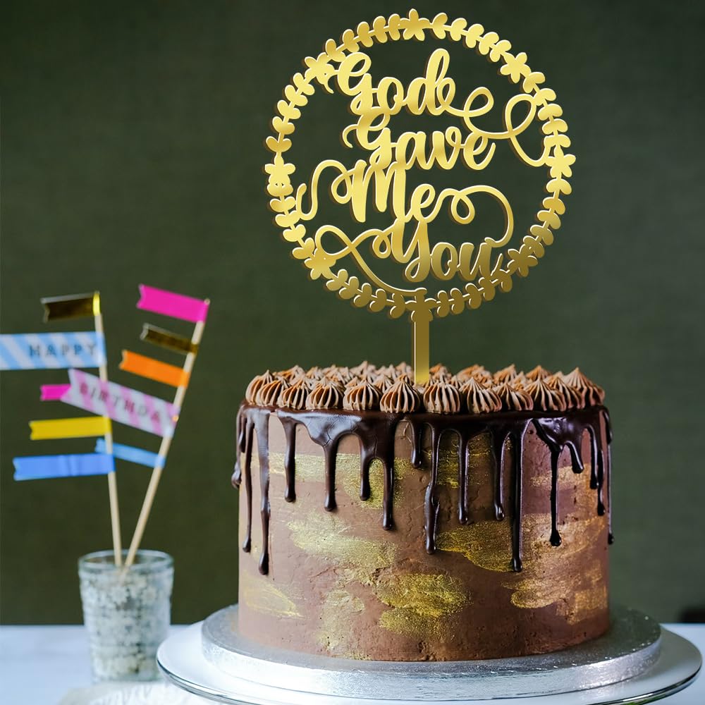 Qertesl God Gave Me You Wedding Cake Topper with Glitter Ring Bridal Shower Cake Pick Decorations, Engagement Theme, for Wedding