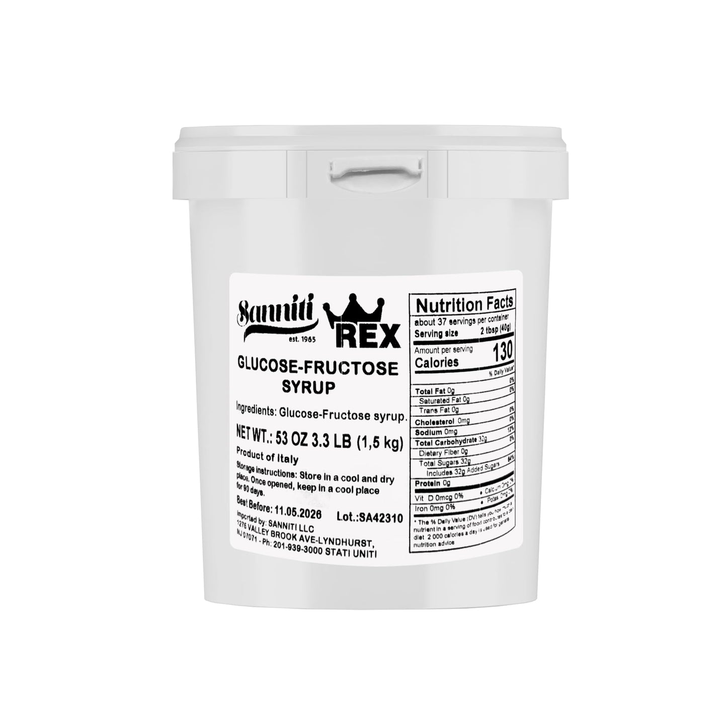 Sanniti Rex Glucose Fructose Syrup - 53 Fl Oz (1.5 kg) - Ideal for Baking, Confectionery, Beverages, and Sauces