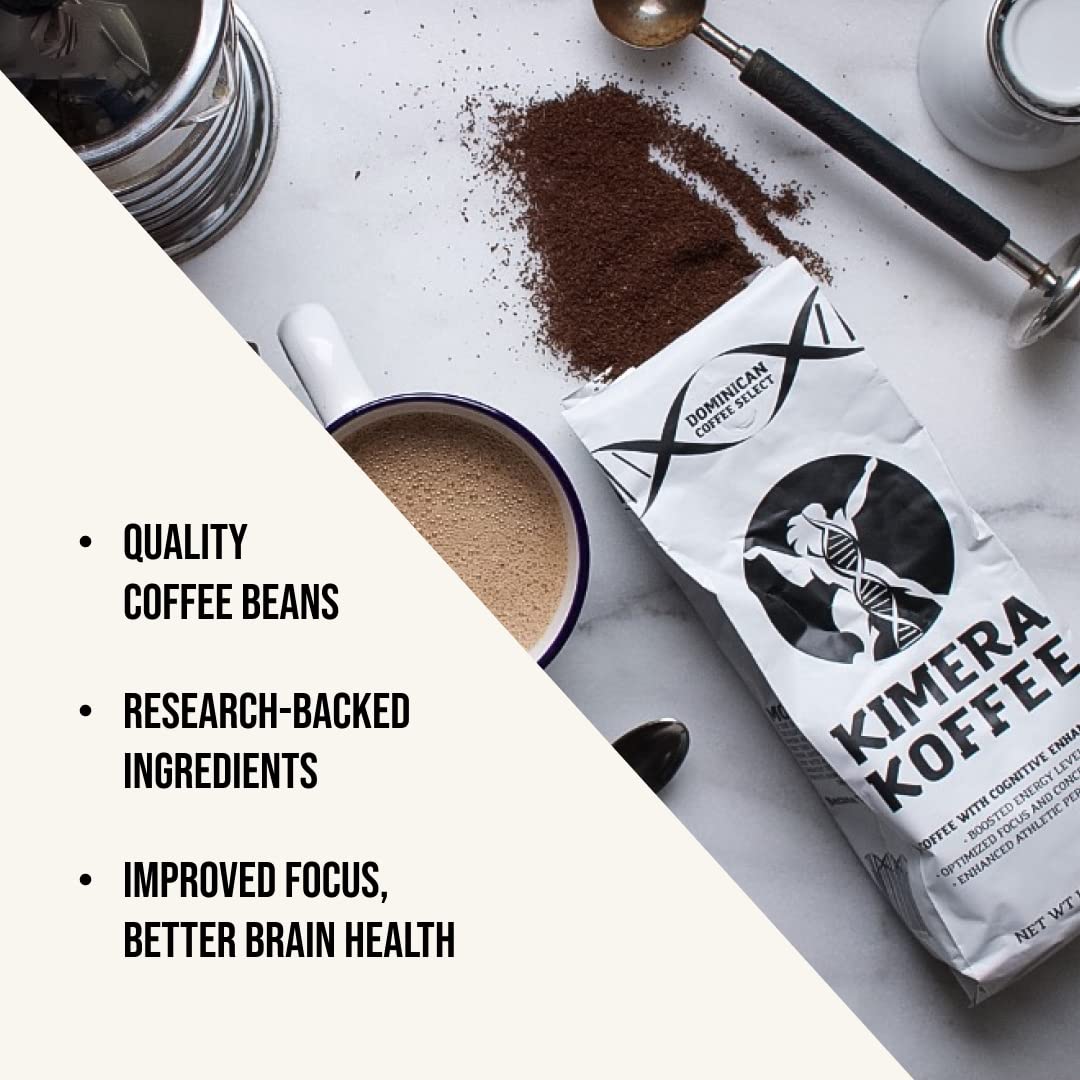 Kimera Koffee Original Blend - Organic Medium Roast Ground Coffee, Vitamin-Infused with Taurine, Alpha GPC, DMAE, L-Theanine for