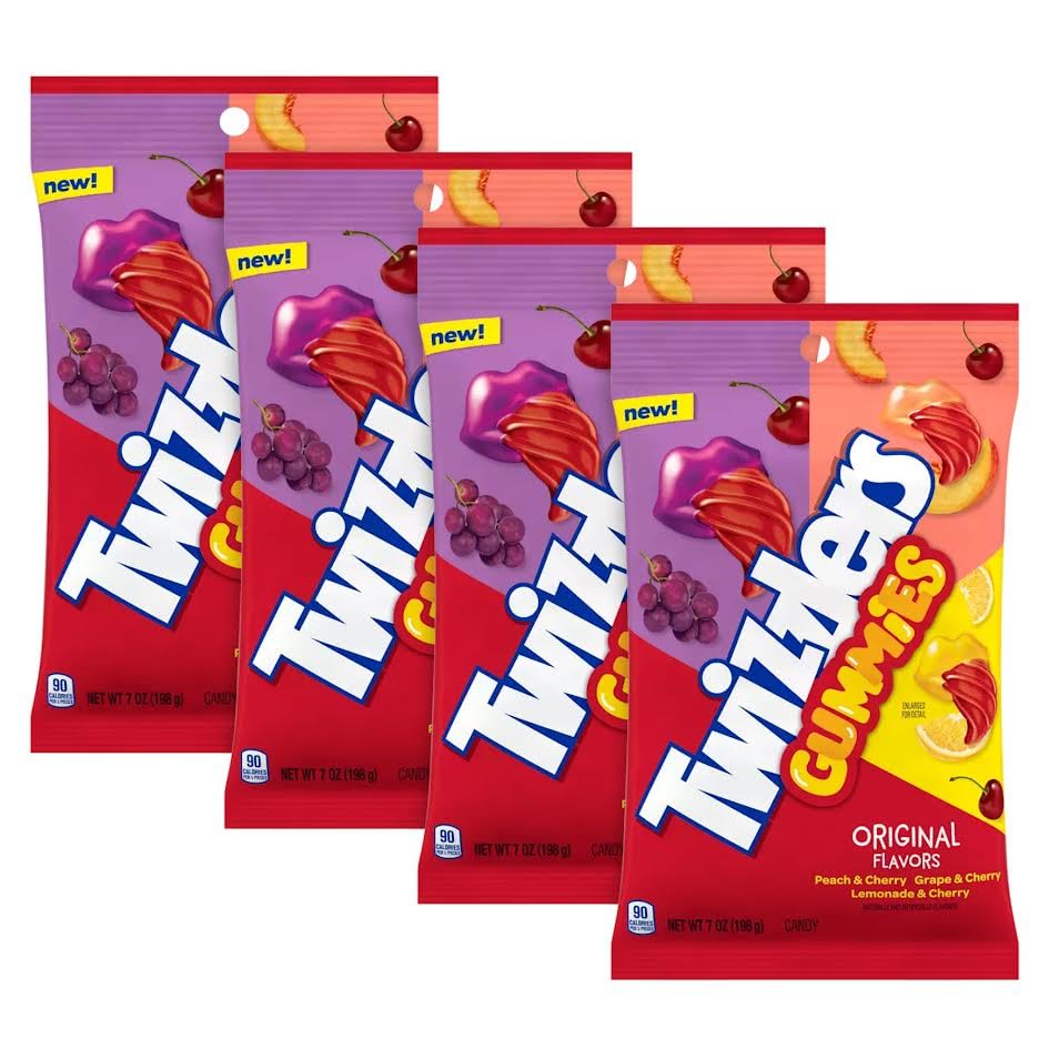 Munchique Twizlrs Gummies Candy, Cherry Fusion Blend, Soft & Chewy, 7 oz Bags, 4 Pack