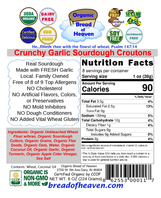 Organic Bread Of Heaven ~ Crunchy Garlic Croutons - 2 Pkgs ~ Usda Organic