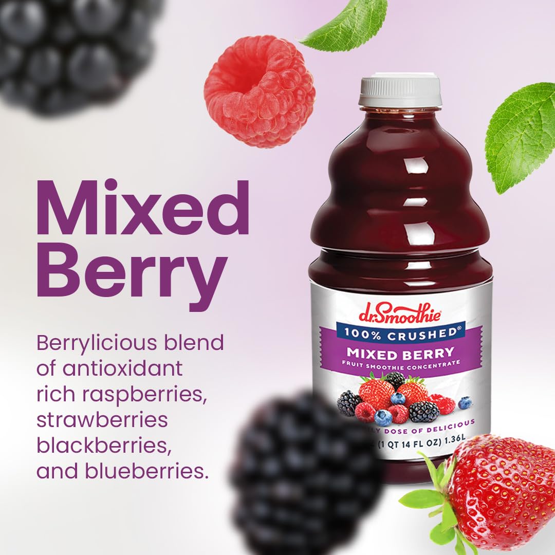 Dr. Smoothie 100% Crushed Mixed Berry - No Added Sugar, Made With Real Fruits/Fruit Juice - Vegan, No Artificial Colors Or Flavo