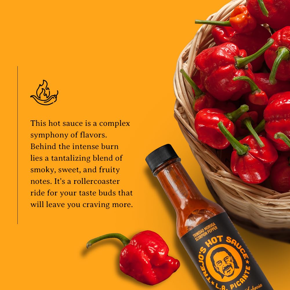 Trejos Tacos Hot Sauce - Trinidad Moruga Scorpion Pepper - All-Natural, Gluten-Free, 5 oz, Dark Brown
