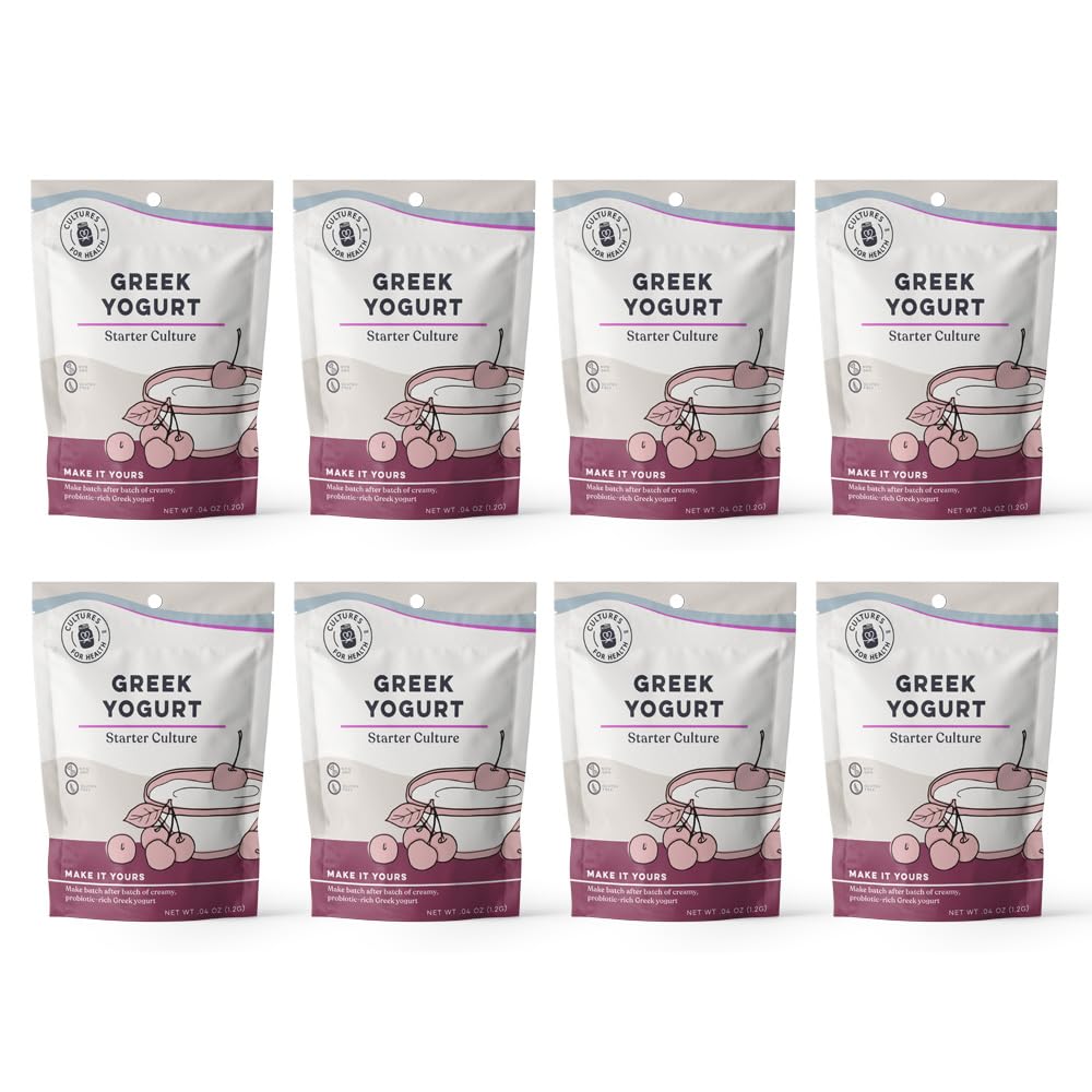 Cultures For Health Greek Yogurt Starter Culture | 16 Packets | 8 Count | Dehydrated Heirloom Style Probiotic Yogurt
