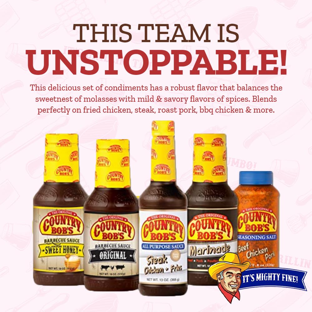 Country Bobs Seasoning & Rub Variety Pack - Includes All Purpose, Original BBQ and Sweet Honey BBQ Sauce, Seasoning Salt and Ma