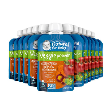 Gerber Baby Food Pouches, 2Nd Food For Sitter, Veggie Power, Mixed Carrot Apple Coriander, 3.5 Ounce (Pack Of 12)
