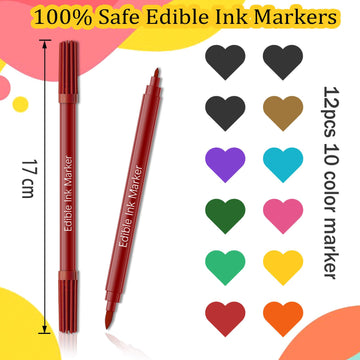 Edible Markers For Cookie Decorating- 12Pcs Edible Marker Food Coloring Pens Set Drawing Double Side Writers Tools For Kids Diy