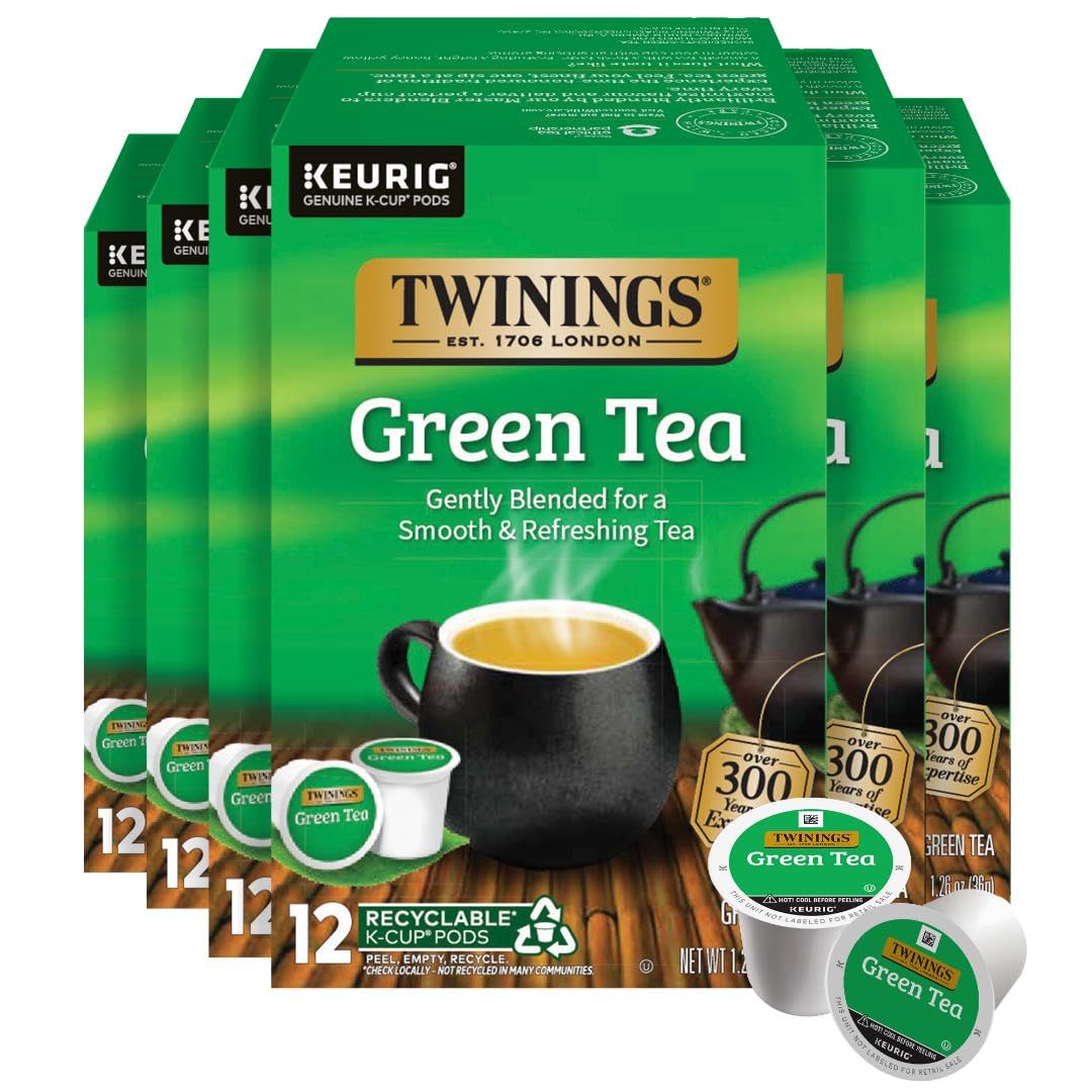 Twinings Green Tea 72 K-Cup Pods for Keurig, 12 Count (Pack of 6), Smooth Flavour, Enticing Aroma, Caffeinated, Enjoy Hot or Ice