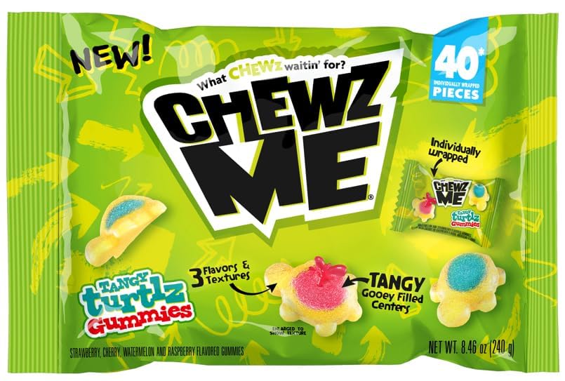 CHEWZ ME Tangy Turtlz Gummies, Assorted Flavors, 8.46 oz, Individually Wrapped, Green, Model B0CQ96YD2S