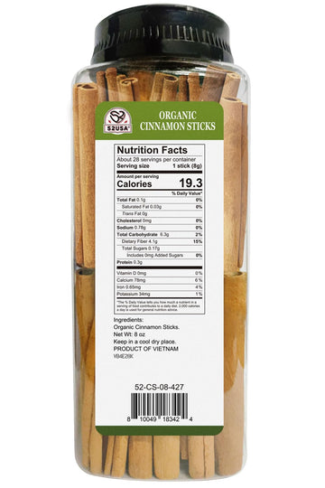 52Usa Organic Cinnamon Sticks, Cinnamon 8Oz (226G), Cinnamon Sticks Whole, 100% Raw, Usda & Kosher Certified, Gluten Free, Non-G