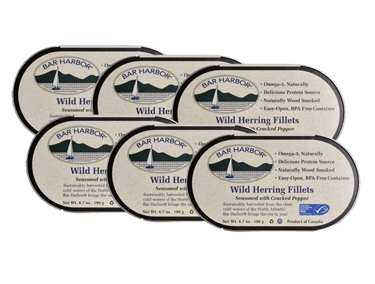 Bar Harbor Wild Herring Fillets with Cracked Pepper, 6.7 oz (Pack of 6)