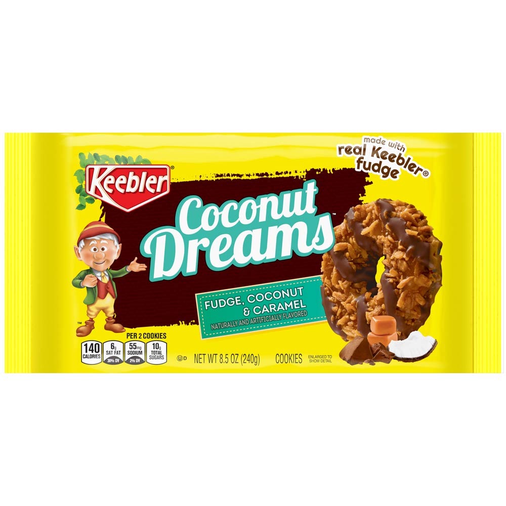 Keebler Fudge Stripes Cookies, Coconut Dreams, Flavors Of Fudge, Caramel And Coconut, 8.5 Oz Tray