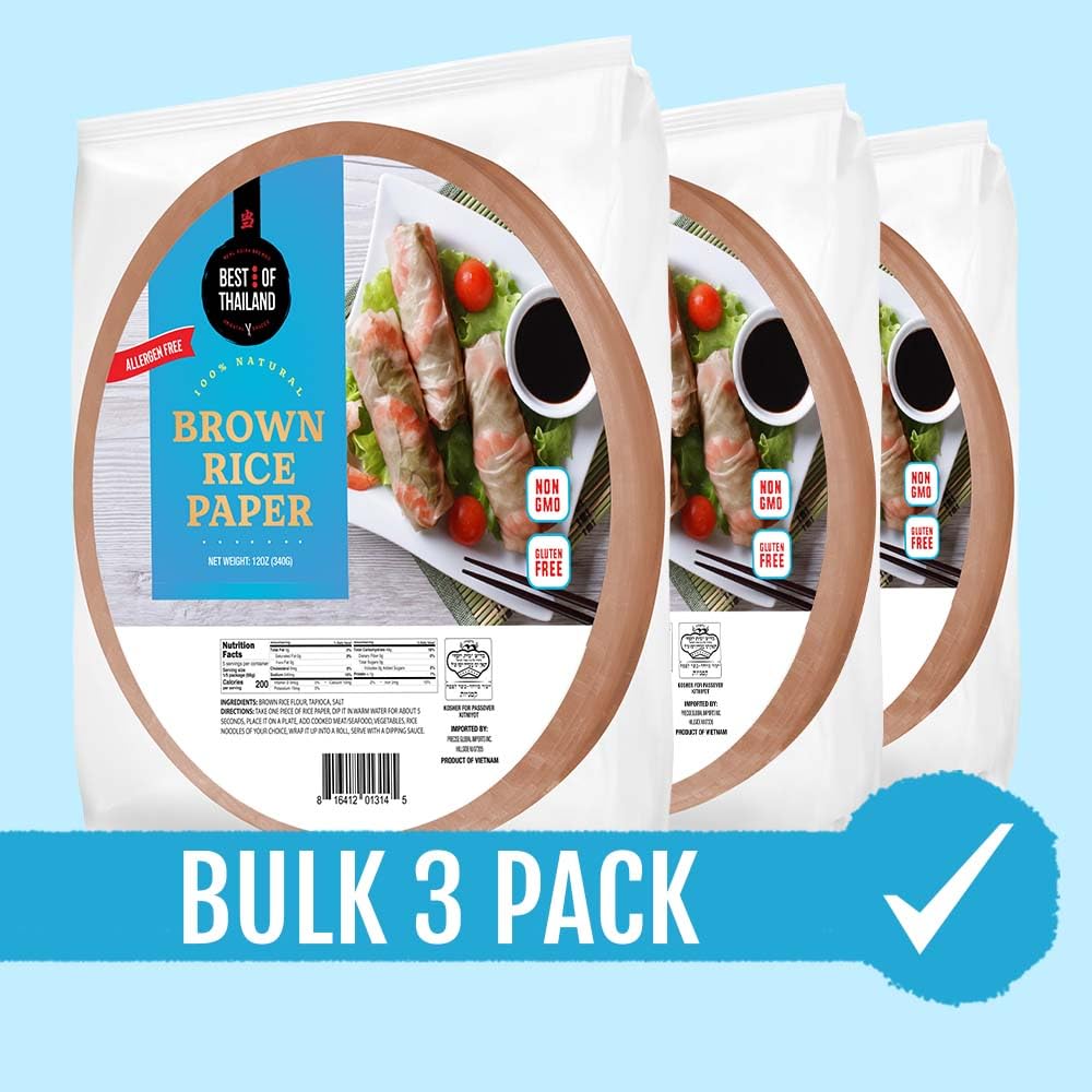 Best of Thailand Brown Rice Paper Wraps - Pack of 3, Non-GMO, Gluten-Free, Vegan, Kosher for Passover