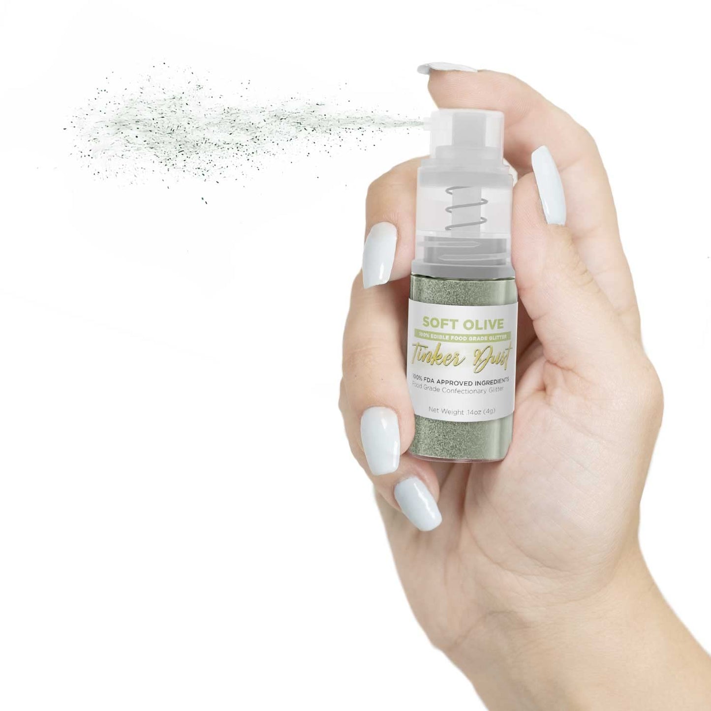 Tinker Dust - Soft Olive (4G, 1X Mini Pump) Edible Glitter For Desserts, Beverages, Cupcakes, Cake Pops And Cookies By Bakell