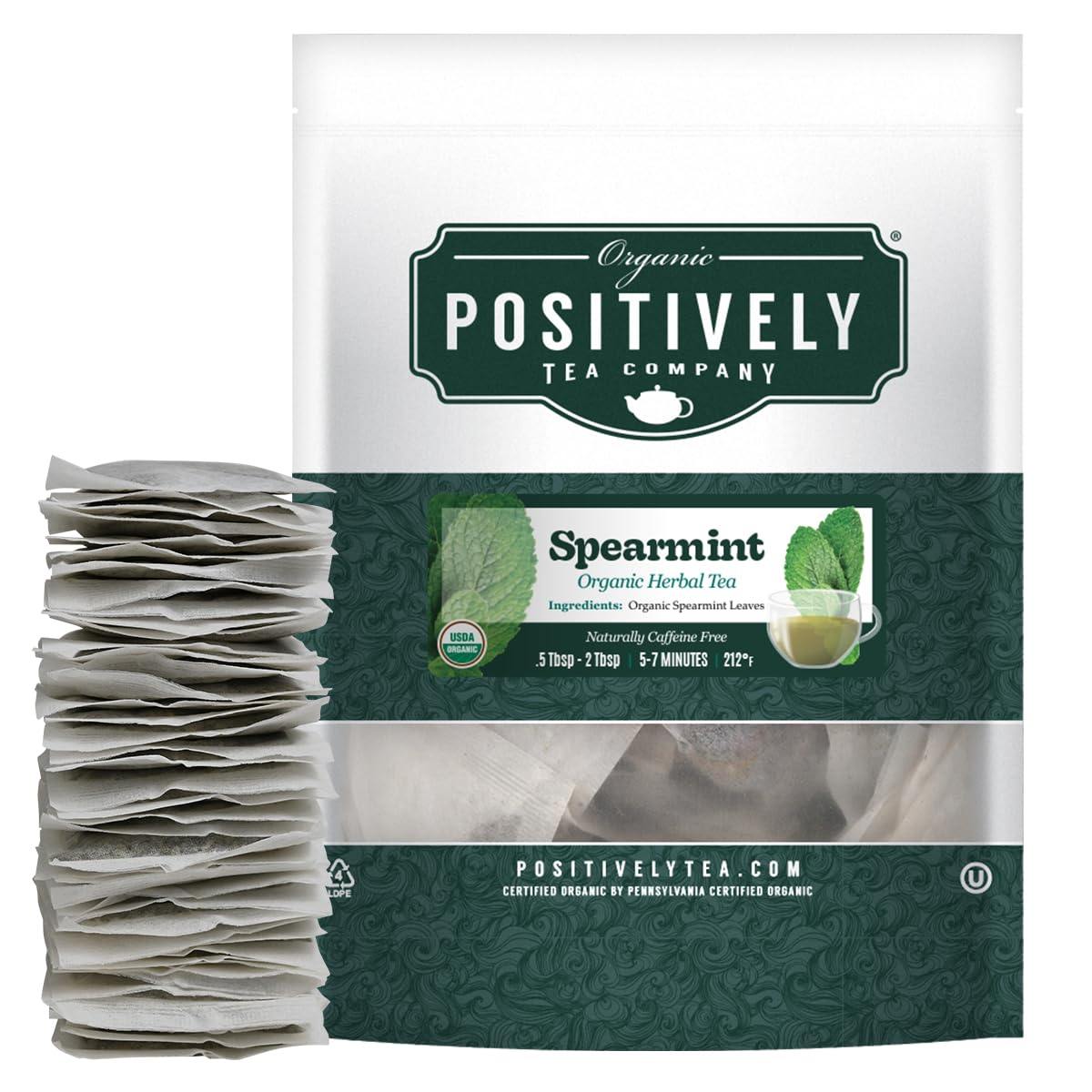 Organic Positively Tea Company Spearmint Leaf Herbal Tea Bags, Eco-Friendly, Non-GMO, 100 Count