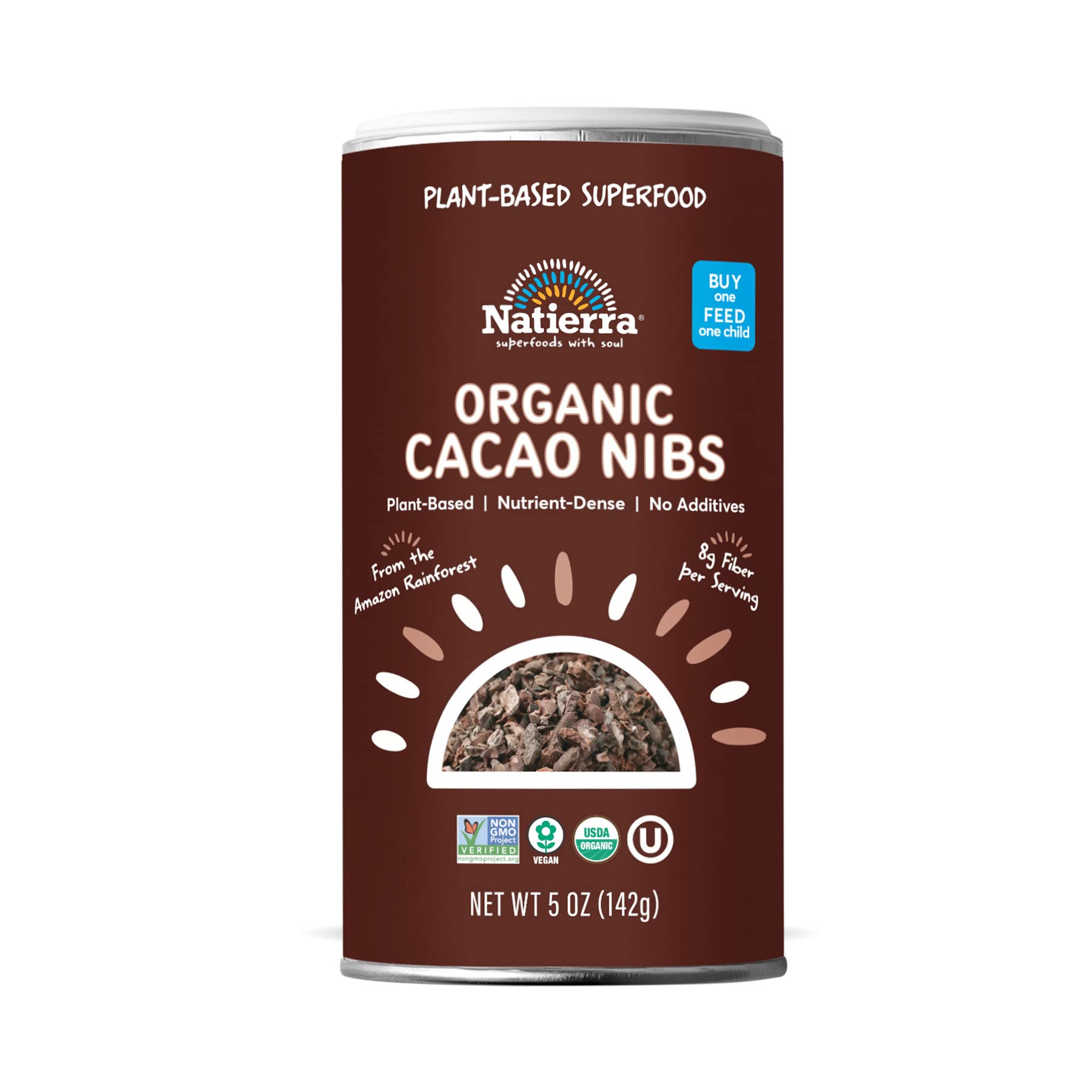 Natierra Himalania Organic Cacao Nibs Shaker | Non-Gmo & Vegan | 5 Ounce