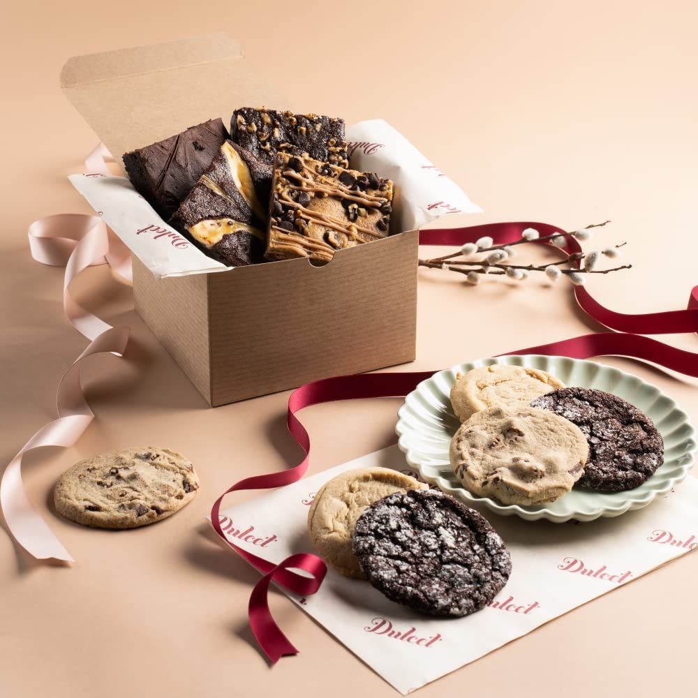 Festive Gourmet Chocolate Chunk Cookies-Chocolate Fudge and Cheese Brownies Box for Corporate Gifting, Family, College Students,