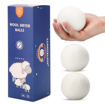 Wool Dryer Balls Handmade 3 Pack Xl,Organic Laundry Dryer Balls,100% New Zealand Wool Natural Fabric Softener,Reusable 1000 Load