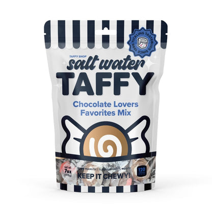 Taffy Shop Chocolate Lovers Favorites, Salt Water Taffy - Assorted Gourmet Soft Chewy Candy, Variety Pack, Bulk Sweet Snack, Fre