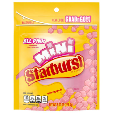 STARBURST Candy Bulk - Minis All Pink Fruit Chews, Pink Snacks, 8oz (Pack of 8)